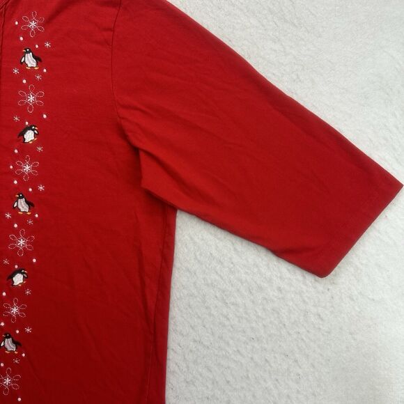 Vintage Shenanigans Christmas Shirt Womens 1X Red Penguins Snowflakes 3/4 Sleeve - Picture 5 of 12